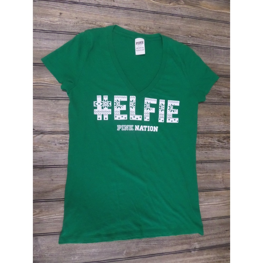 Women's Large Victoria's Secret PINK Christmas Shirt #Elfie